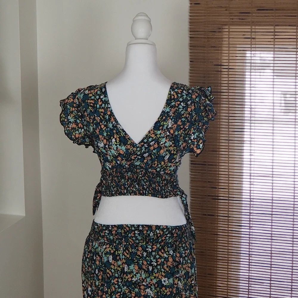 Free People Pretty Dayz 2‎ Pc Maxi Skirt Set XS Dainty Floral Boho Festival